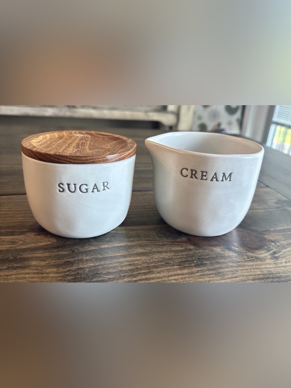 Hearth & Hand Cream and Sugar Ceramic Set with Wood Lid - White and Brown